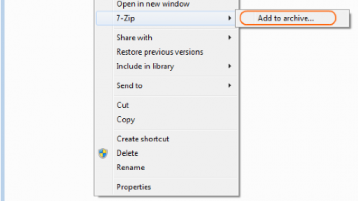 Select 7-Zip, then Add to archive - menu screenshot