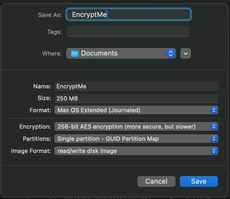 Encryption popup in Apple Disk Utility