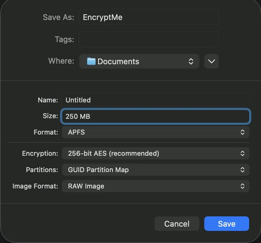 macOS dialogue box for encrypted disk image