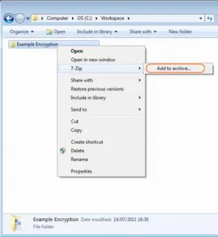 Select 7-Zip, then Add to archive - menu screenshot